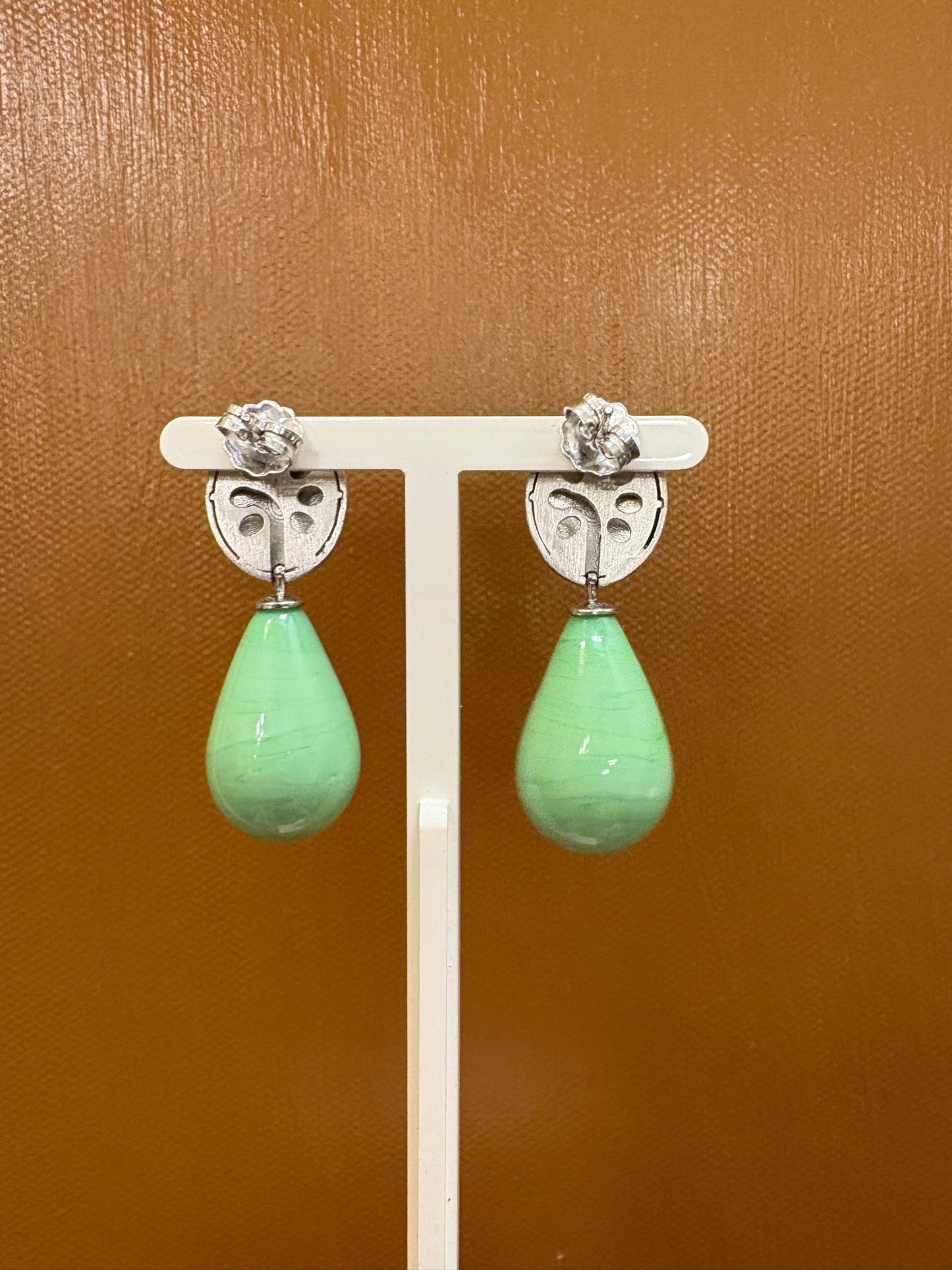 Mint grøn glasdråber vedhæng sølv top 24x12 mm