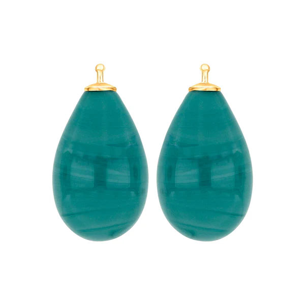 Klar grøn glasdråbe vedhæng forgyldt top 24x12