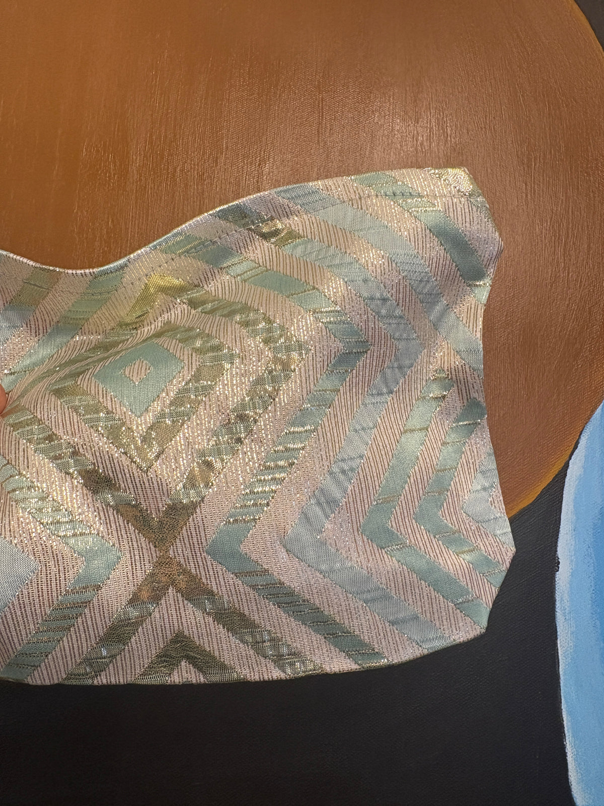 Stor Clutch i hvid med blåt og grønt mønster med glimmer | 27x18 cm