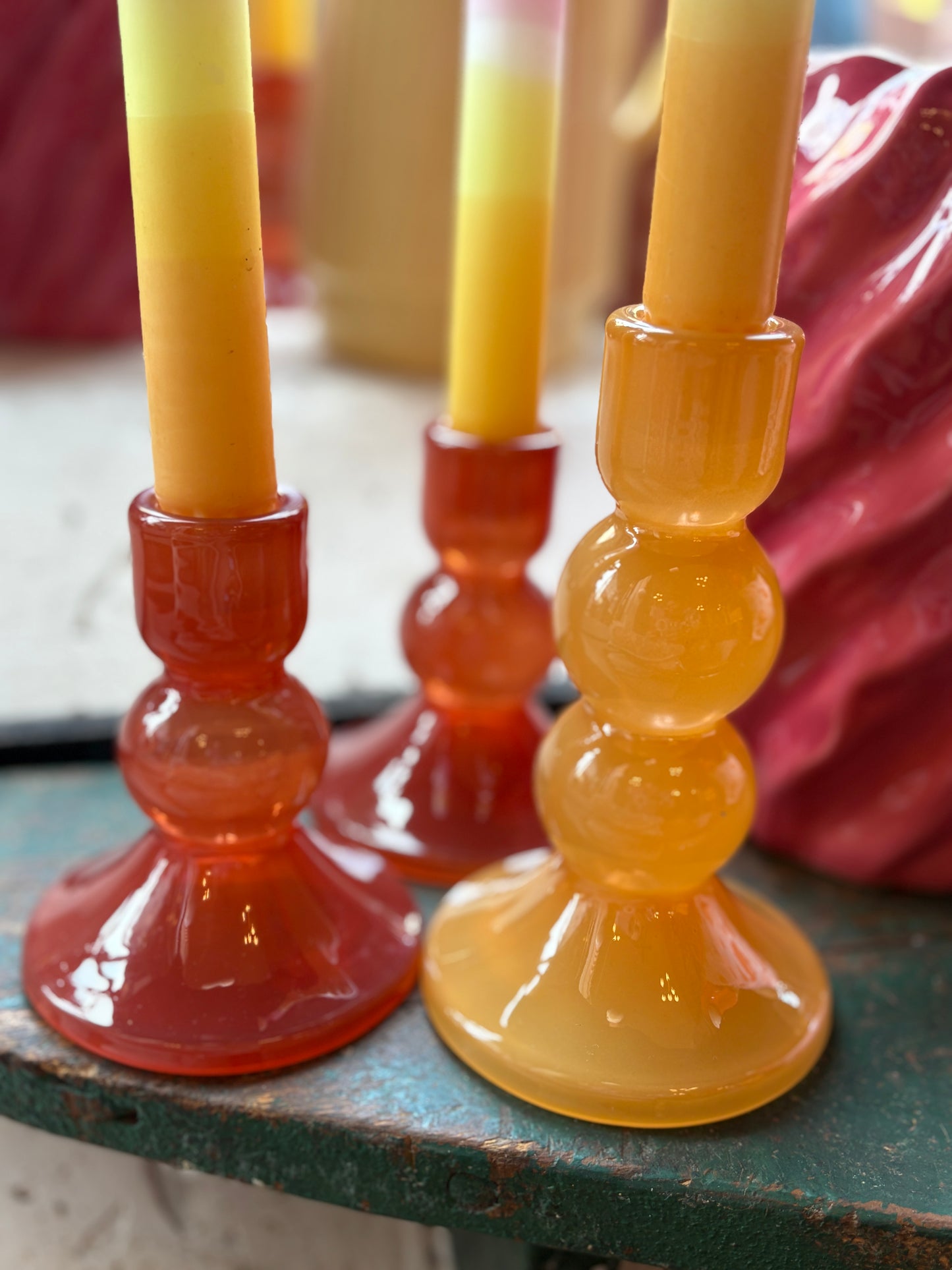 Glas lysestage – Varm gul