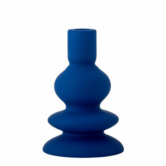 Lysestage i stentøj i farven dybblå med grafisk design