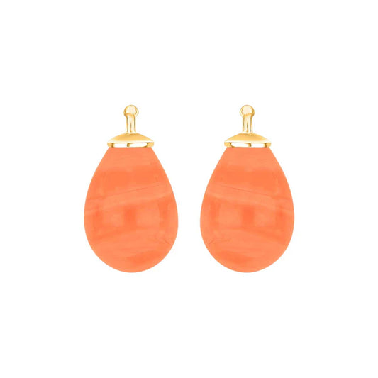 Koral glasdråbe vedhæng forgyldt top 16x11 mm