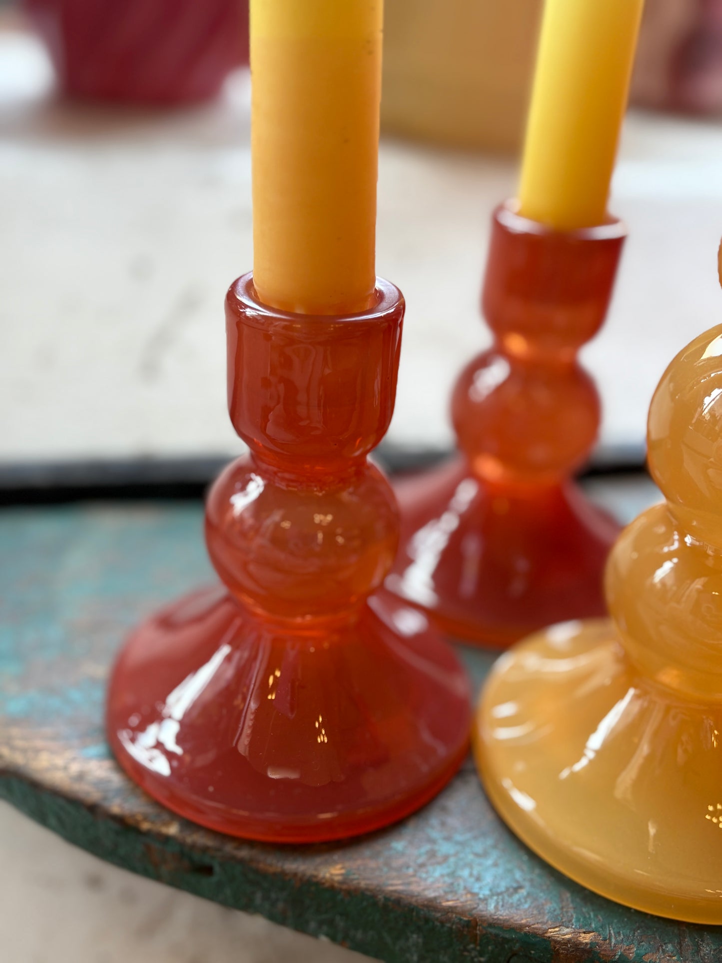 Glas lysestage – Dyb orange