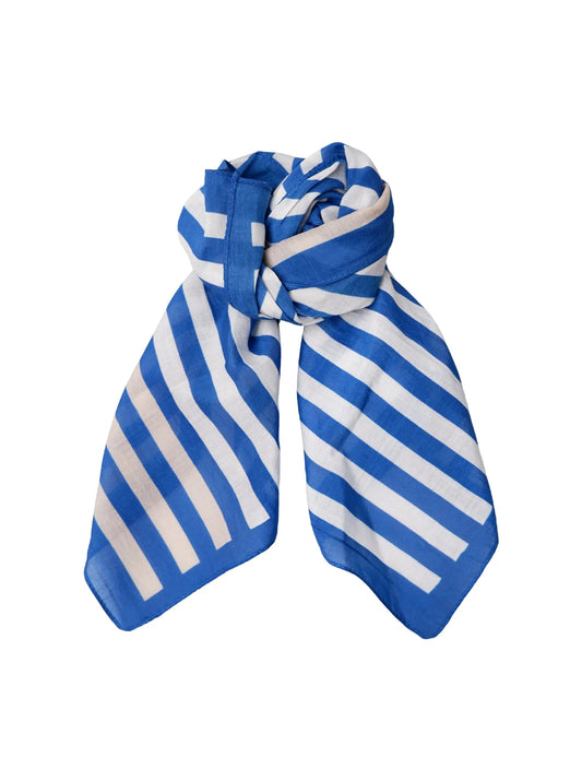 Stribet minitørklæde – Blå/hvid i bomuld & silke
