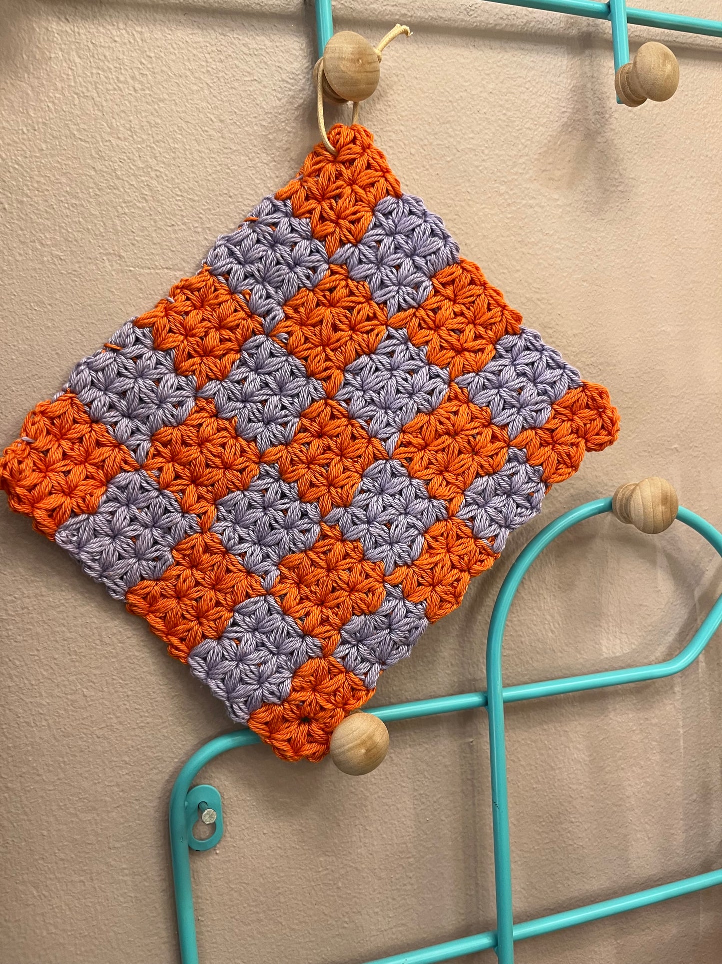 Grydelapper orange / lys lilla
