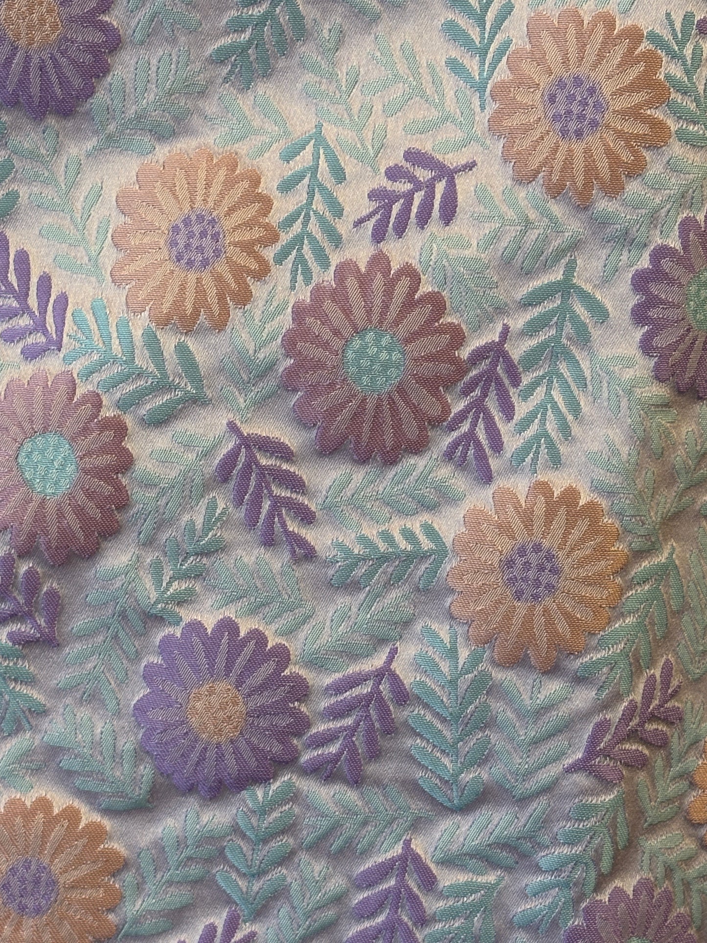 Skuldertaske i brokade resttekstil - med orange og lilla blomster