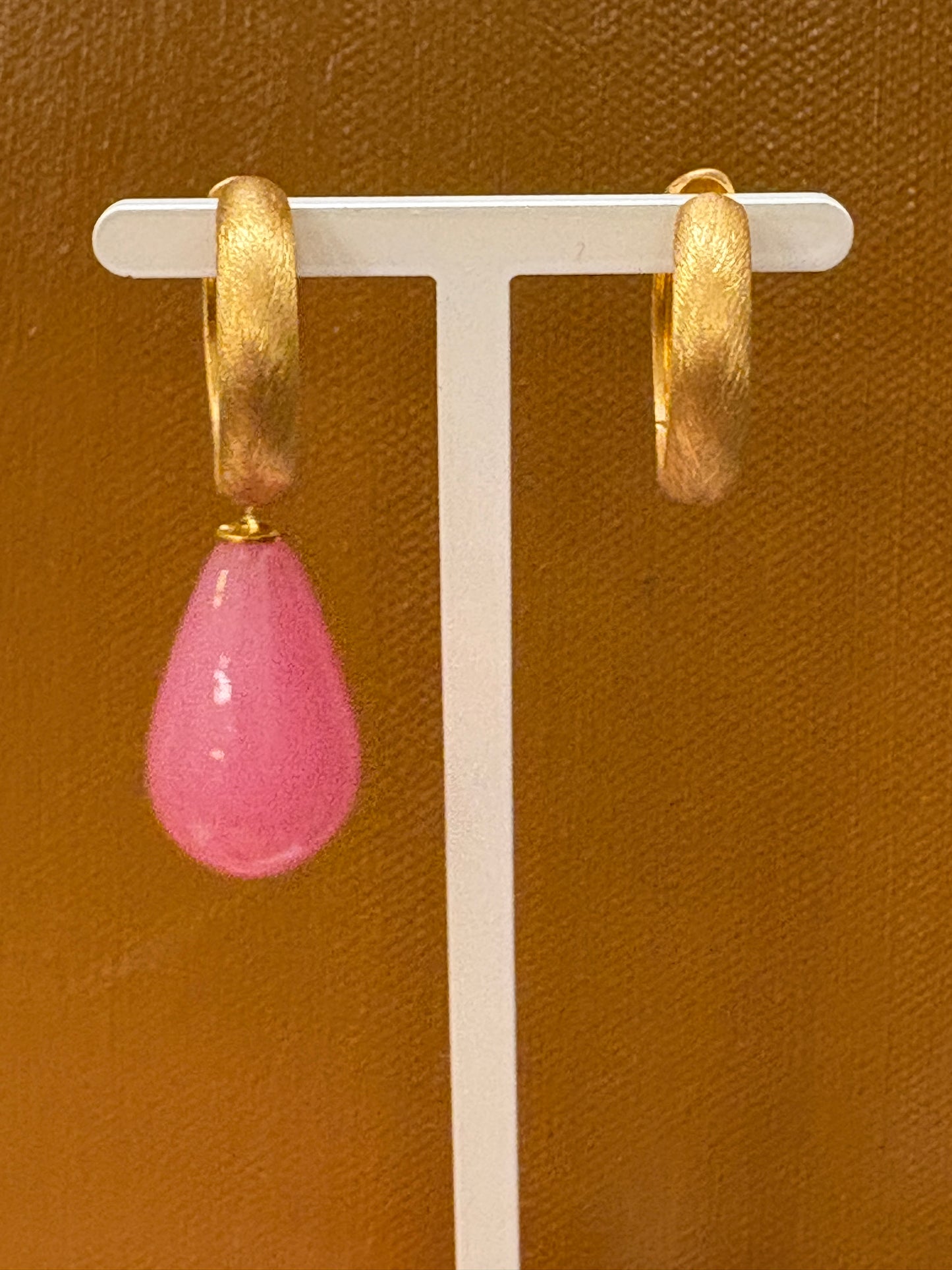 Rosa glasdråbe forgyldt top 24x12 mm