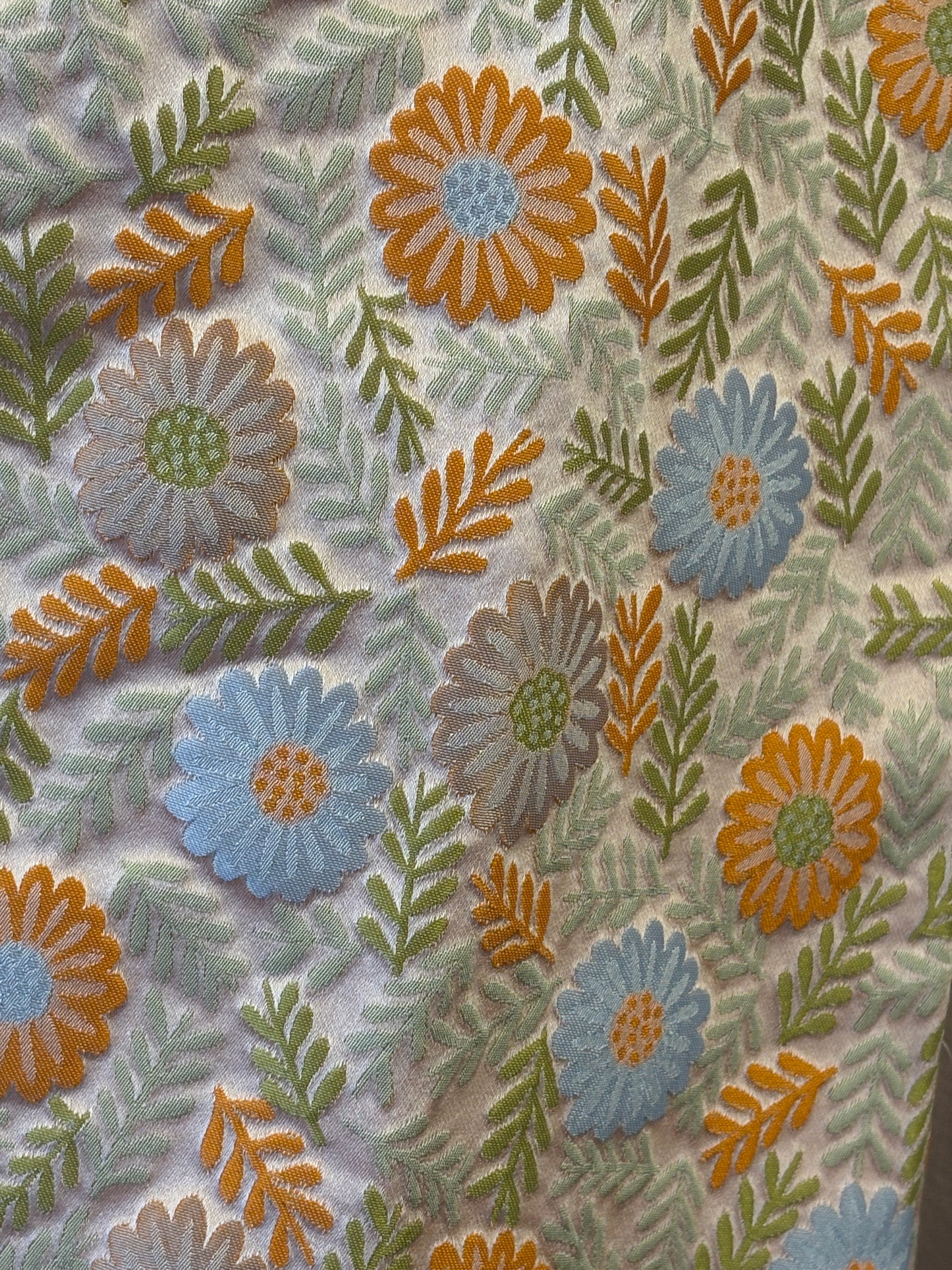 Skuldertaske i brokade restteksstil - med orange og blå blomster