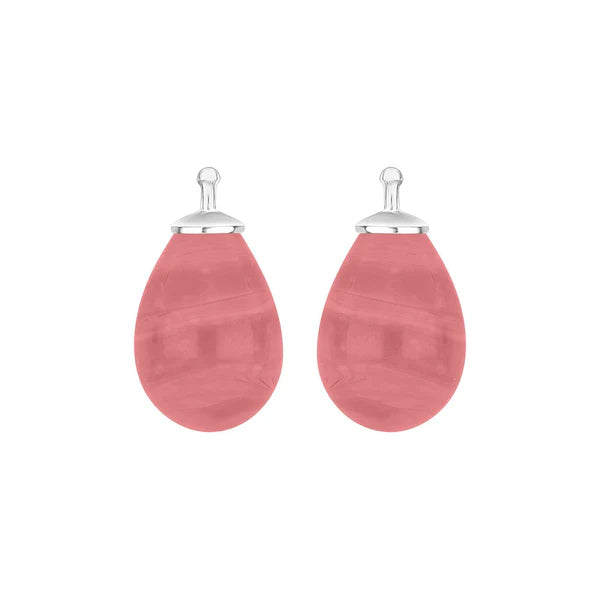 Gammel rosa glasdråbe vedhæng sølv top 16x11 mm