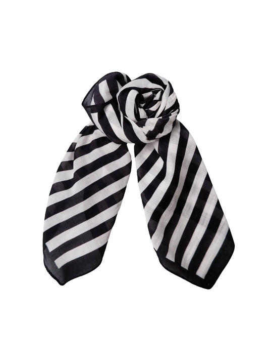 Stribet minitørklæde - Sort/hvid i bomuld & silke
