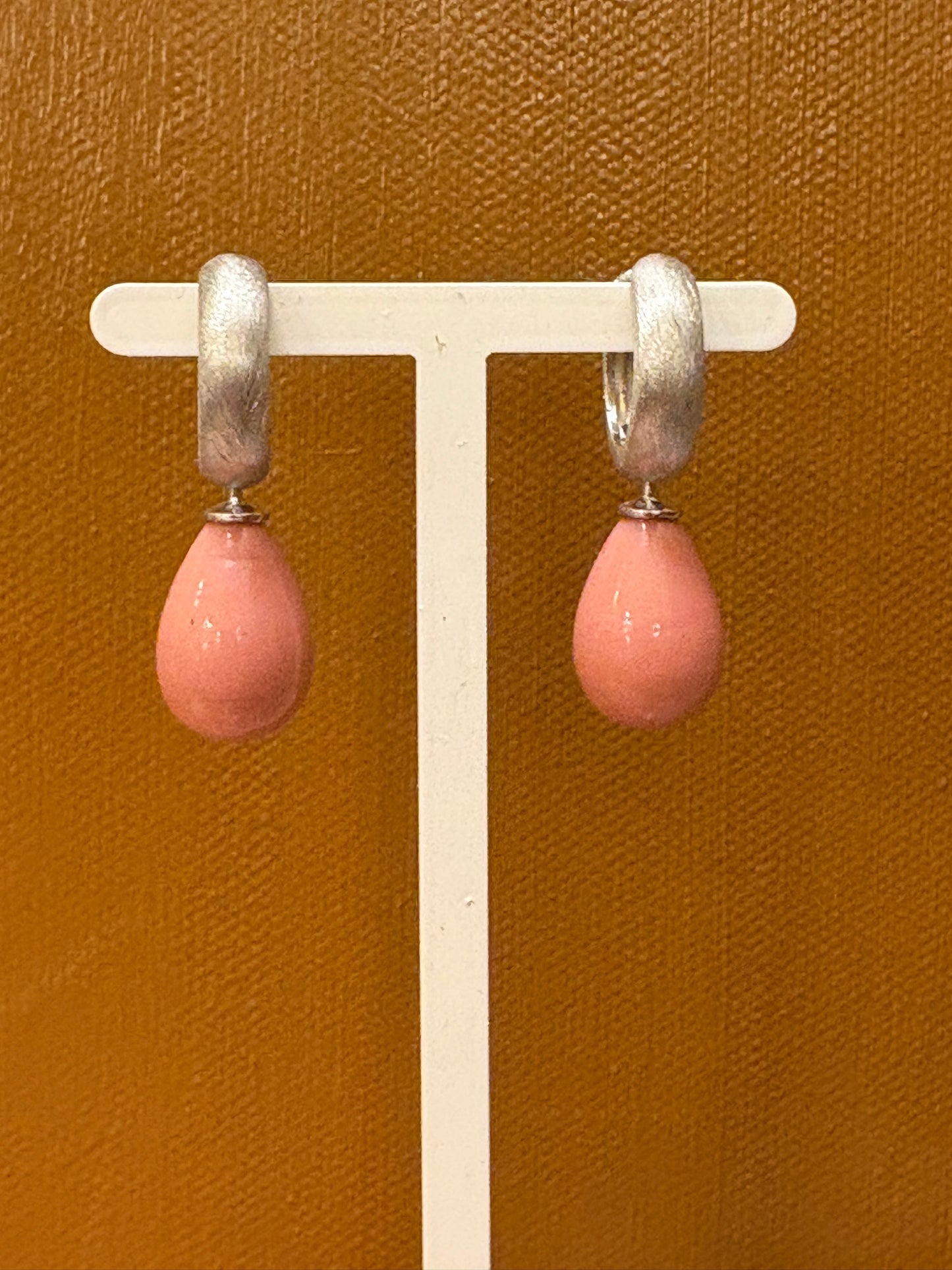 Gammel rosa glasdråbe vedhæng sølv top 16x11 mm