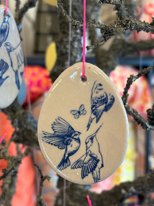 Håndlavede Påskeæg med Blåt Fugletryk