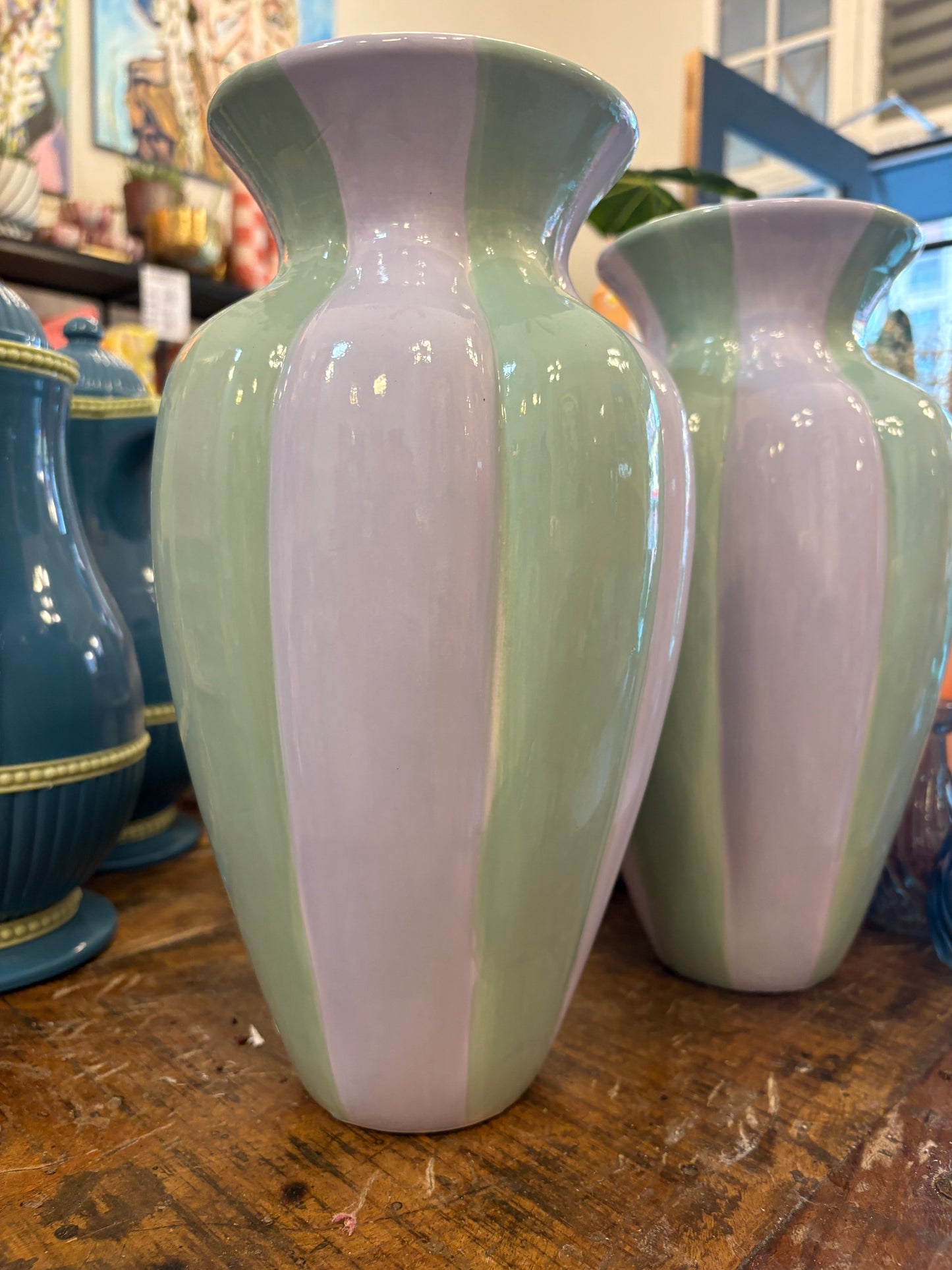 Keramikvase – Lys grøn & lilla