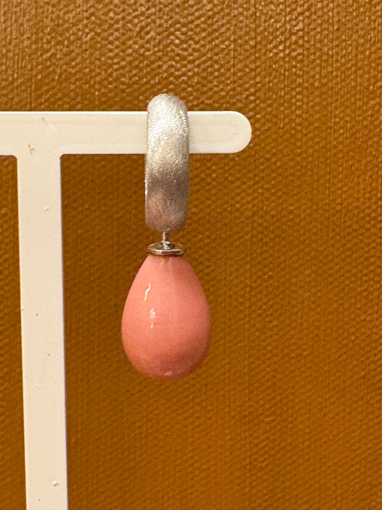 Gammel rosa glasdråbe vedhæng sølv top 16x11 mm