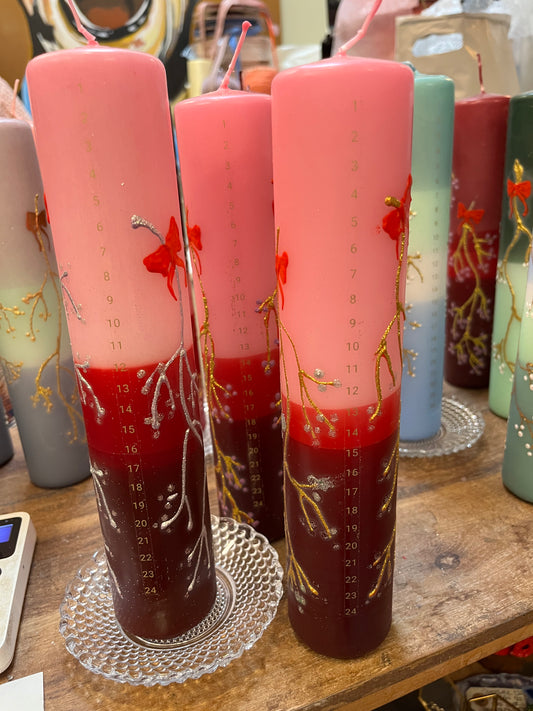 Kalenderlys lysrød, klassisk rød og bodaux