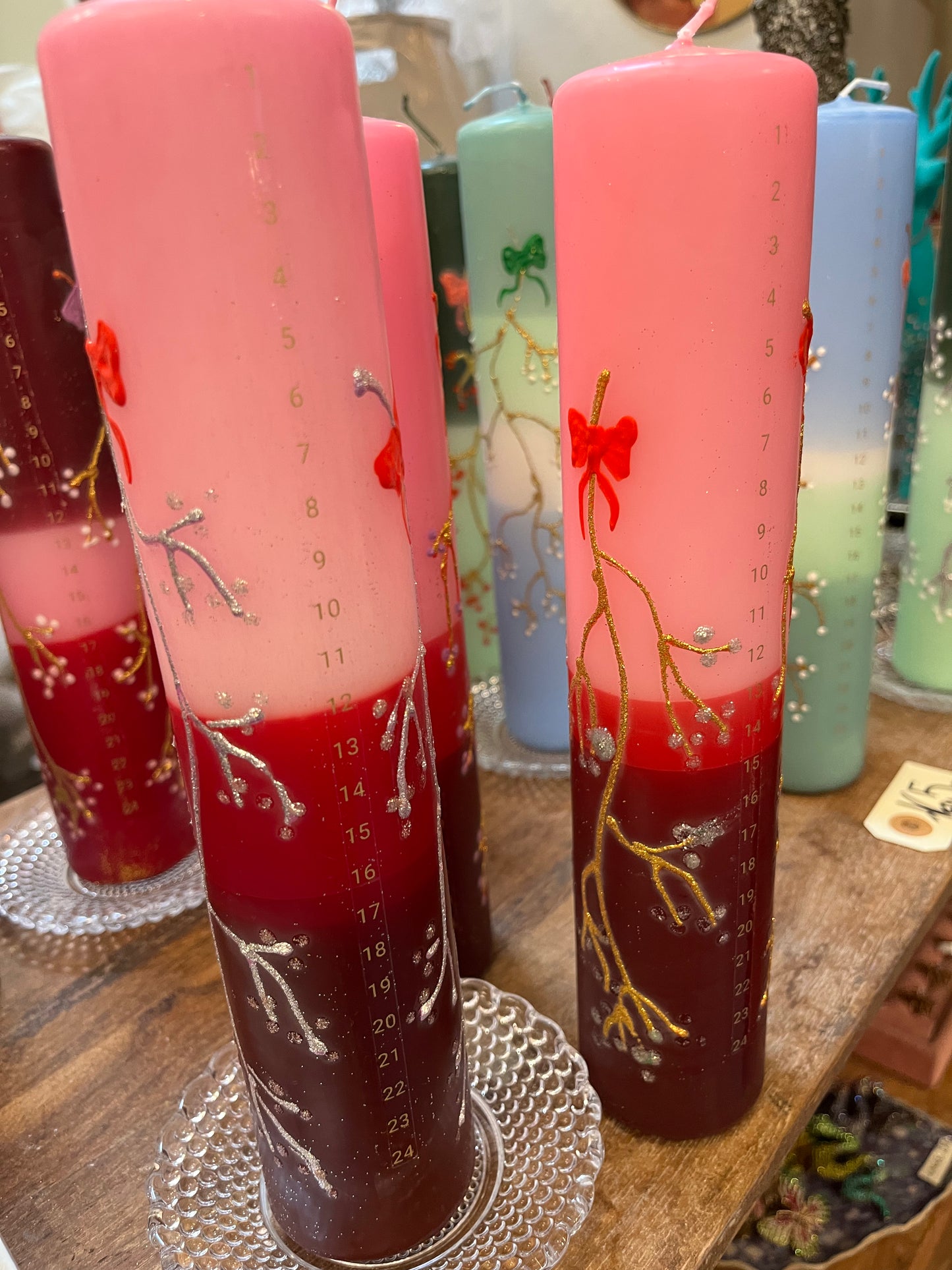 Kalenderlys lysrød, klassisk rød og bodaux