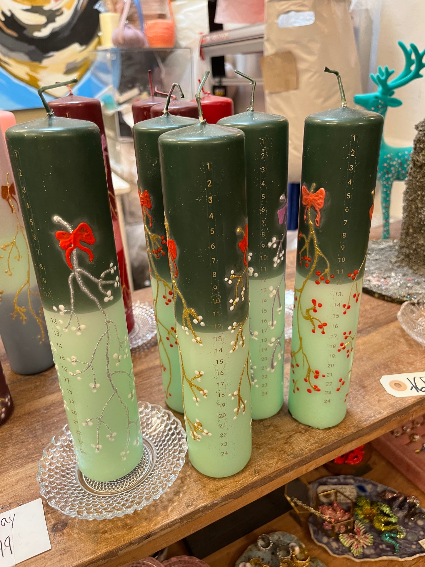 Kalenderlys mørkgrøn og mintgrøn
