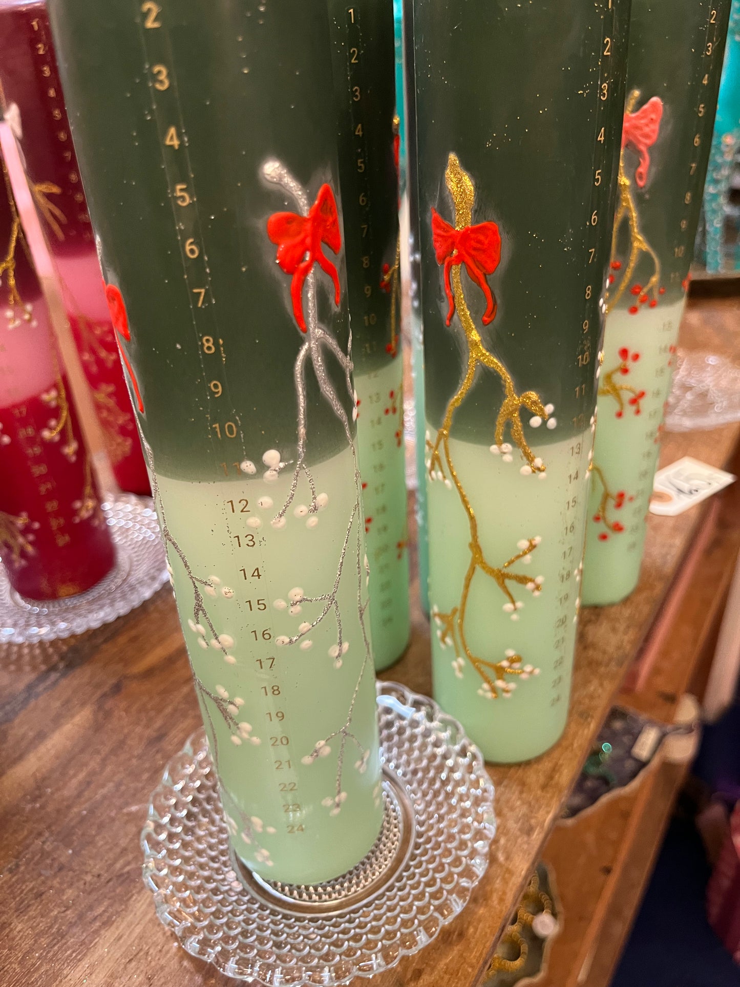 Kalenderlys mørkgrøn og mintgrøn