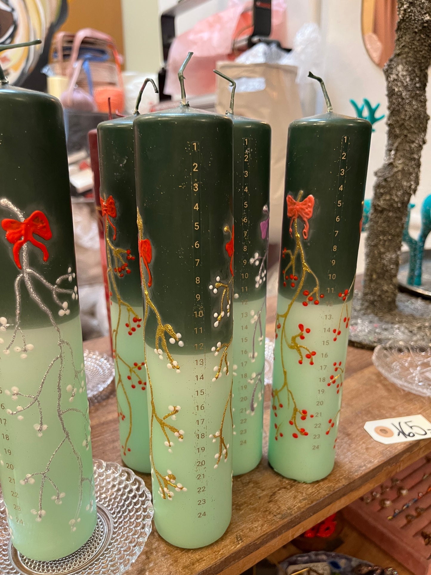 Kalenderlys mørkgrøn og mintgrøn