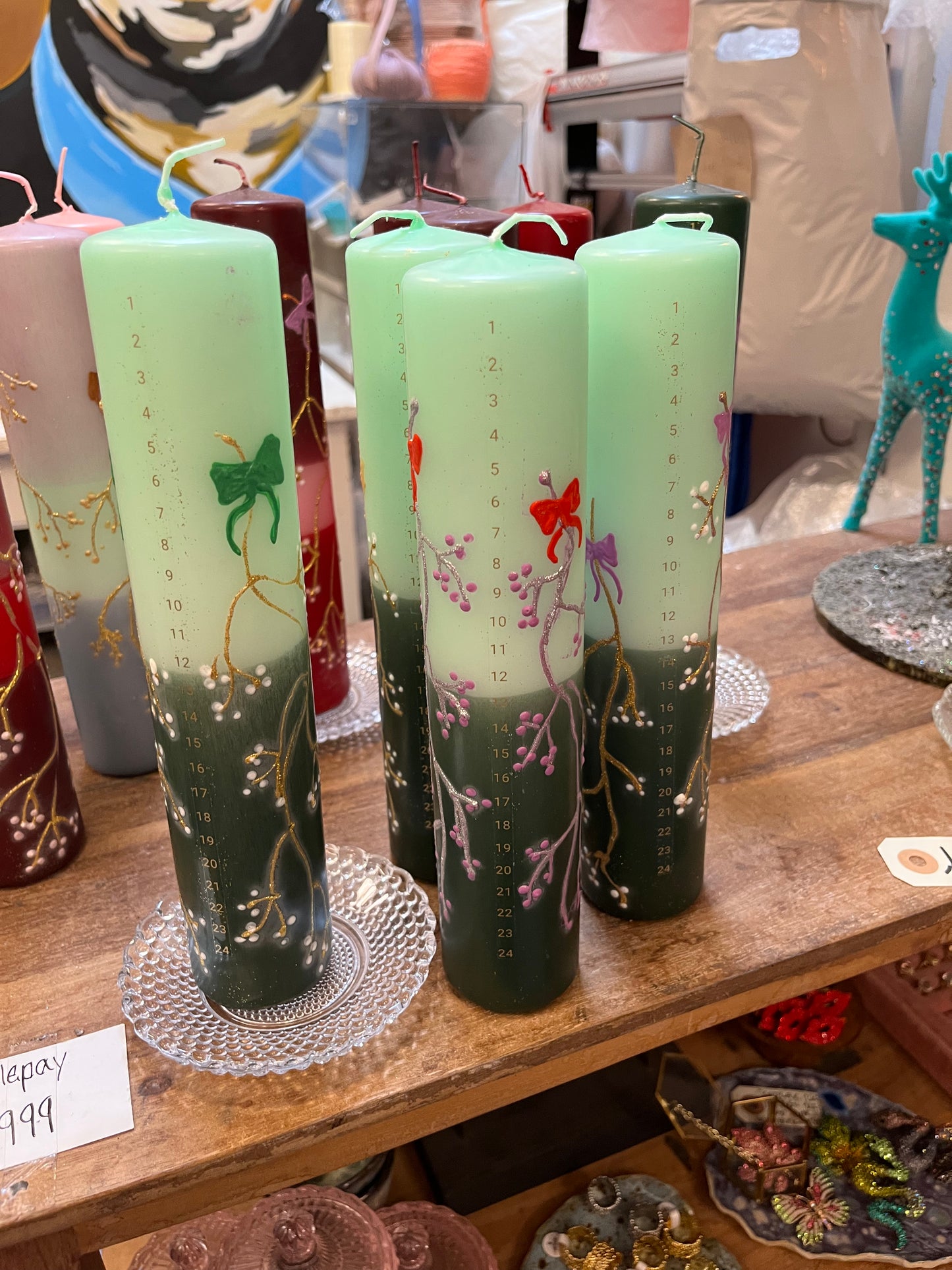 Kalenderlys mintgrøn og mørkgrøn