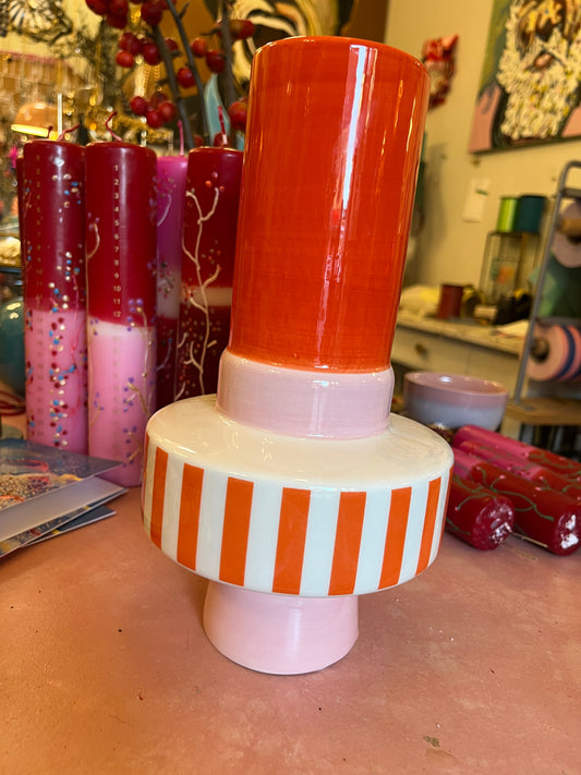 Orange keramik vase med striber