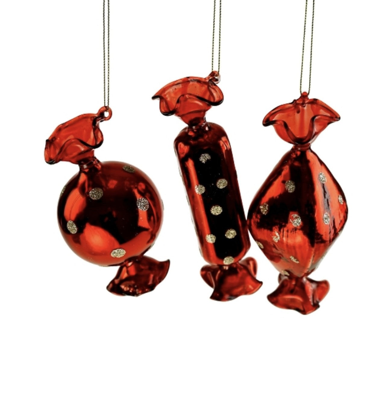 Røde glas bolsjer med prikker