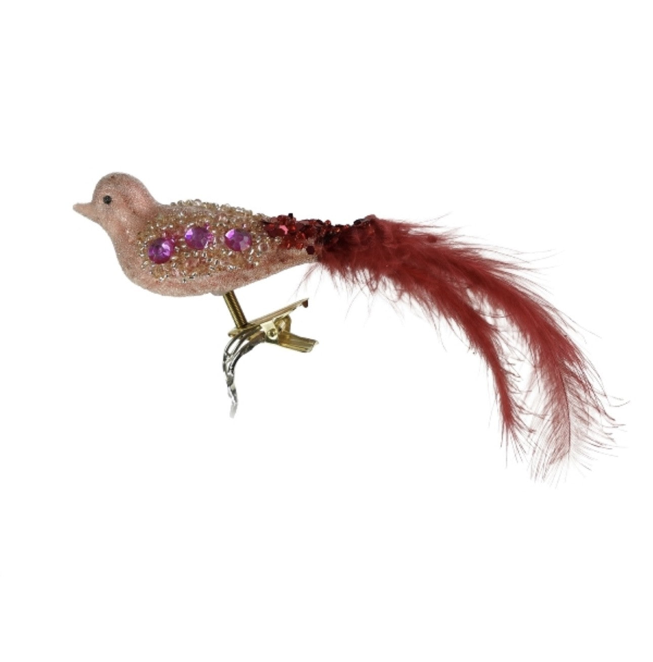 Fugl på klemme med rhinesten, lyserød