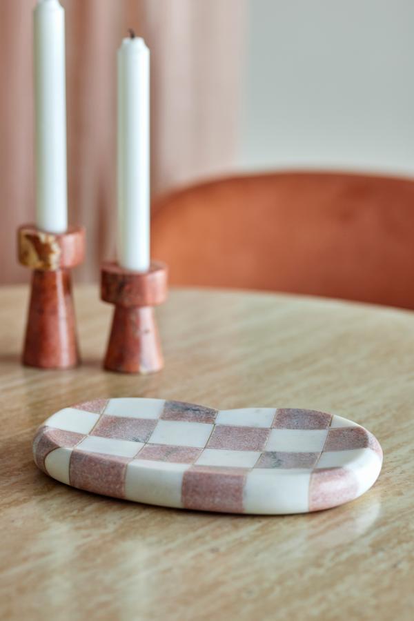 Marmorfad med rosa og beige tern - Poleret naturmarmor