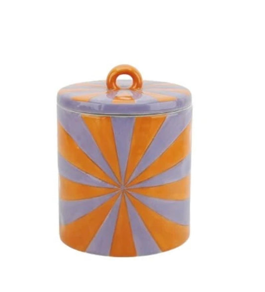 Bolchestribet keramik krukke orange / lilla mindst