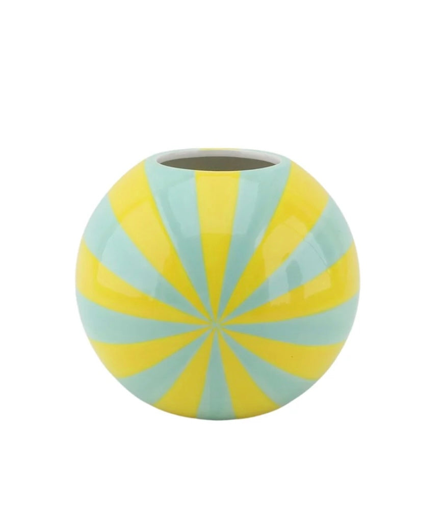 Bolchestribet keramik vase gul / mint mindst