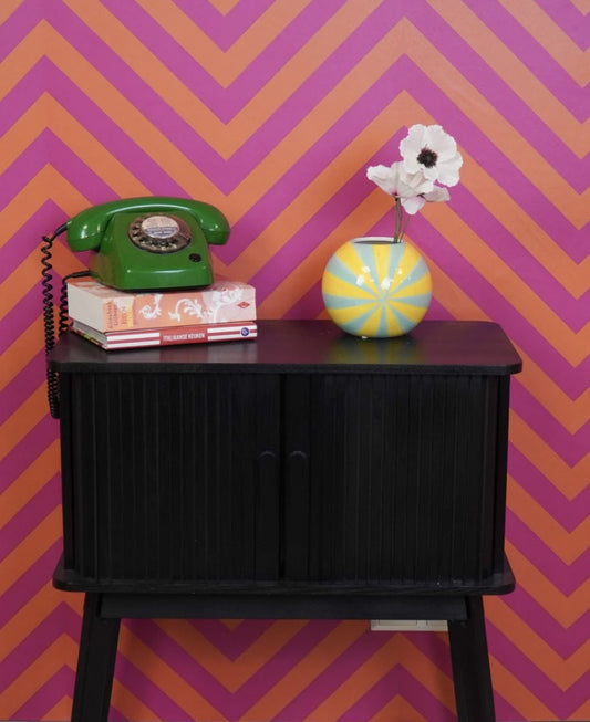 Bolchestribet keramik vase gul / mint mindst