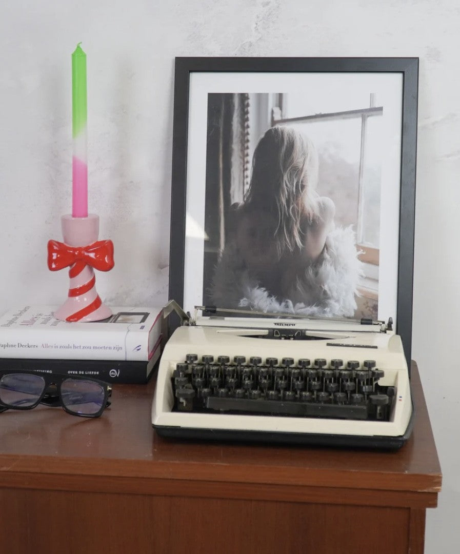 Keramik lysestage med sløjfe