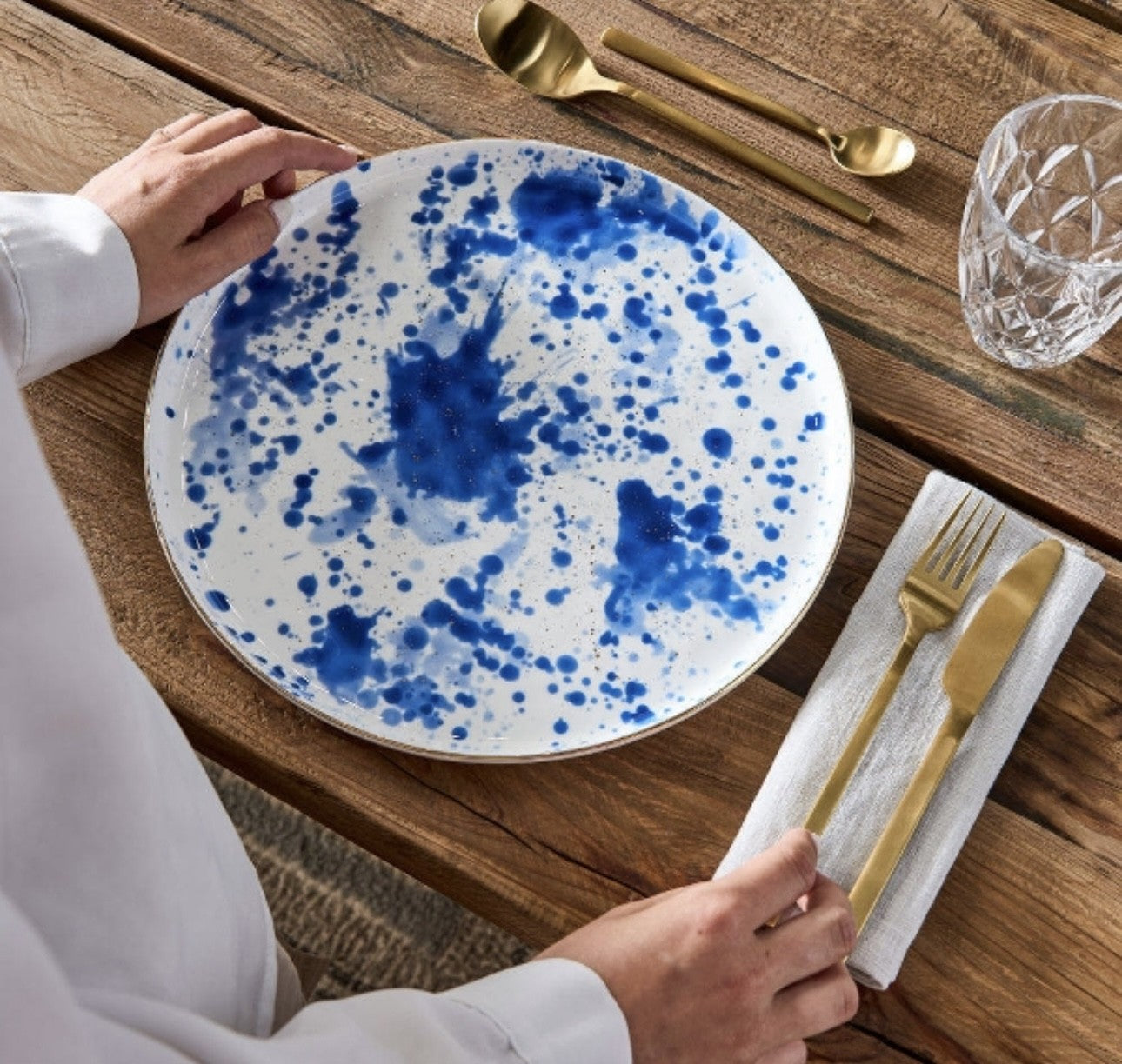 Blå splash middagstallerken 28 cm