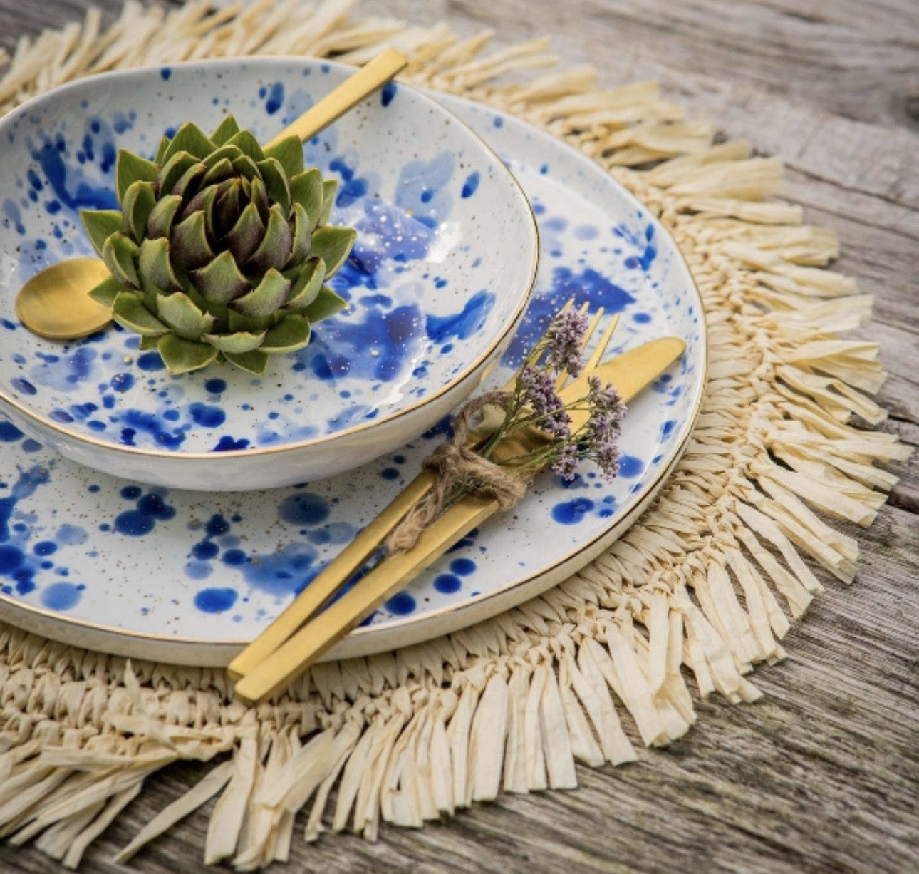 Blå splash middagstallerken 28 cm