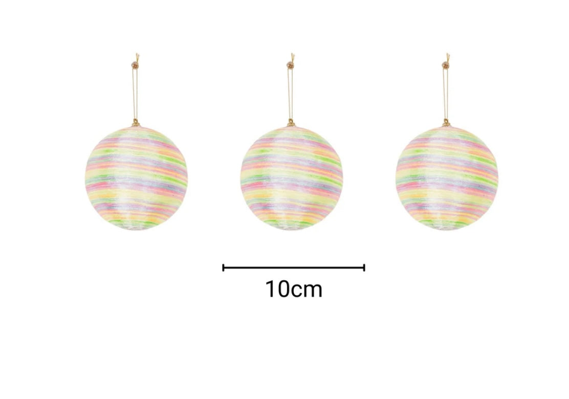 Julekugler i stribet neon farver, størst