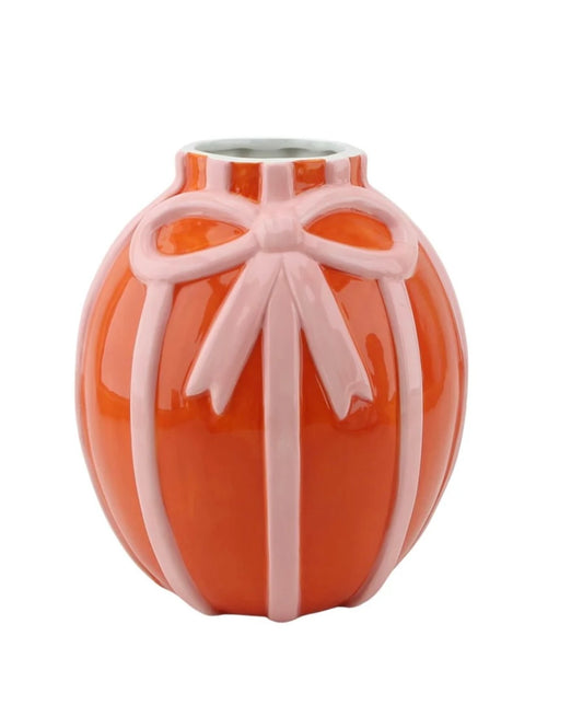 Orange og lyserød keramik vase med sløjfe